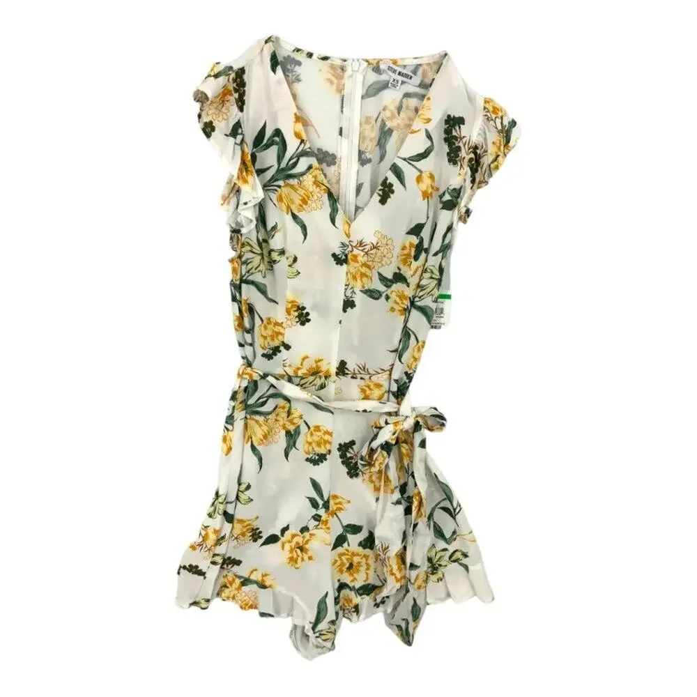 Steve Madden Yellow Floral V Neck Flutter Sleeve Romper Size XS NWOT